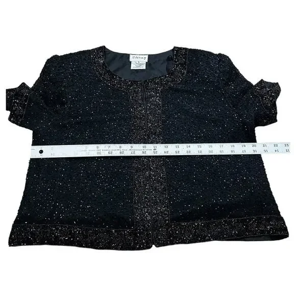 Stenay Black Beaded Formal Short Sleeve Silk Jacket Blouse Size Large - Picture 4 of 8